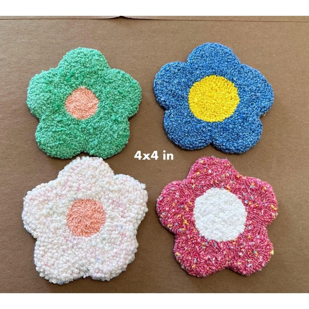 Flower Pumpkin Punch Needle Coasters | Mug Rug